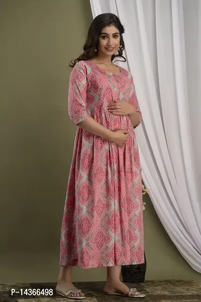 Anuom Women's Printed Cotton Maternity Designer Kurti Gown (XX-Large, Baby Pink)-thumb4