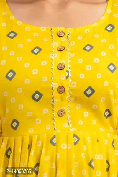 ANUOM Women's Printed Cotton Stylish Maternity Designer Kurti Gown (Yellow BANDAG) (Medium, Yellow)-thumb5