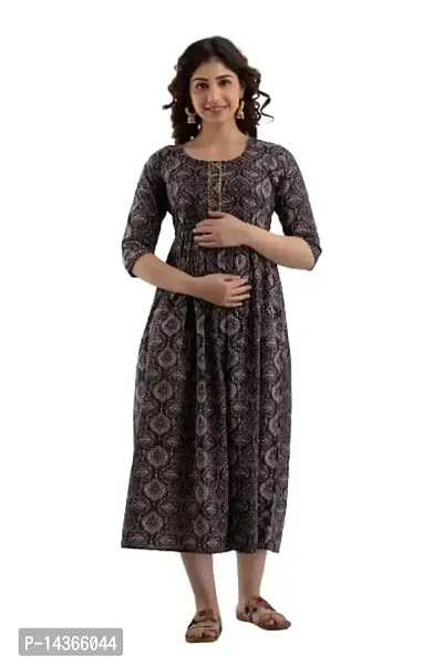 Anuom Women's Printed Cotton Maternity Kurti Gown-thumb0