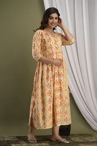 Anuom Women's Printed Cotton Maternity Designer Kurti Gown (XX-Large, Yellow)-thumb3