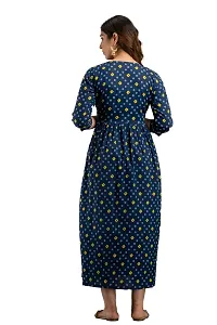 ANUOM Women's Printed Cotton Stylish Maternity Designer Kurti Gown (Yellow BANDAG) (XX-Large, Blue)-thumb1