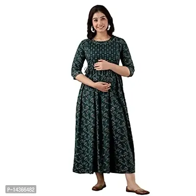 ANUOM Women's Printed Cotton Maternity Designer Kurti Gown (Green yok gota) (XX-Large)-thumb0