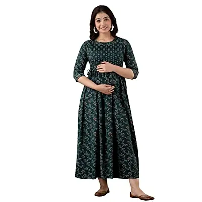 ANUOM Women's Printed Cotton Maternity Designer Kurti Gown (Green yok gota) (XX-Large)