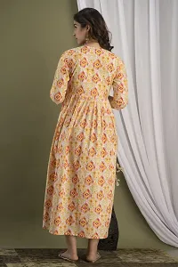 Anuom Women's Printed Cotton Maternity Designer Kurti Gown (XX-Large, Yellow)-thumb1