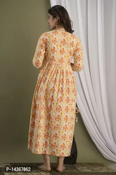 Anuom Women's Printed Cotton Maternity Designer Kurti Gown (XX-Large, Yellow)-thumb2