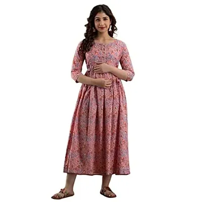 Anuom Women's Printed Cotton Maternity Kurti Gown for Women