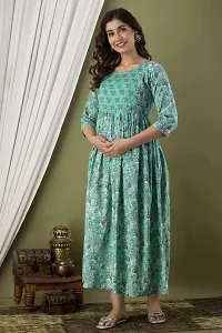 Anuom Women's Printed Cotton Maternity Designer Kurti Gown for Women (Large, Sea Blue)-thumb2