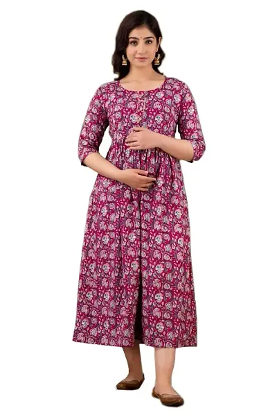 Floral Printed Maternity Kurti for Women Anarkali Cotton Maternity Kurta  Dress for Women with Concealed Feeding