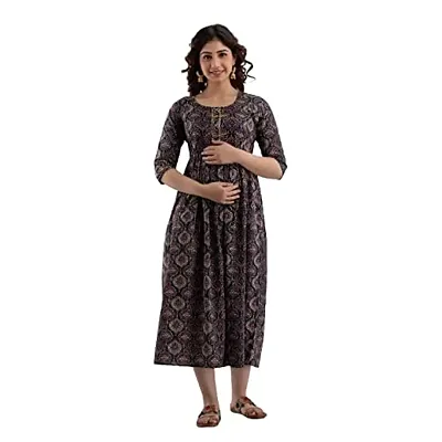 Anuom Women's Printed Cotton Maternity Kurti Gown