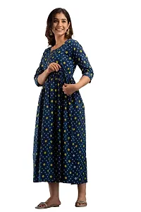 ANUOM Women's Printed Cotton Stylish Maternity Designer Kurti Gown (Yellow BANDAG) (XX-Large, Blue)-thumb2