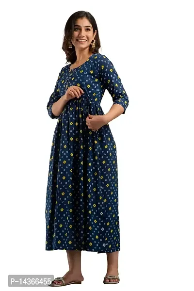 ANUOM Women's Printed Cotton Stylish Maternity Designer Kurti Gown (Yellow BANDAG) (XX-Large, Blue)-thumb3