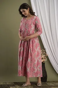 Anuom Women's Printed Cotton Maternity Designer Kurti Gown (XX-Large, Baby Pink)-thumb2