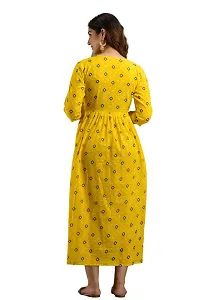 ANUOM Women's Printed Cotton Stylish Maternity Designer Kurti Gown (Yellow BANDAG) (Medium, Yellow)-thumb1