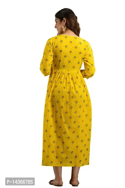 ANUOM Women's Printed Cotton Stylish Maternity Designer Kurti Gown (Yellow BANDAG) (Medium, Yellow)-thumb2