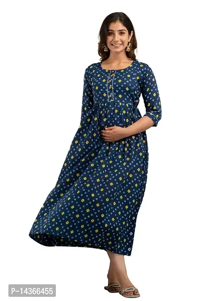 ANUOM Women's Printed Cotton Stylish Maternity Designer Kurti Gown (Yellow BANDAG) (XX-Large, Blue)-thumb4