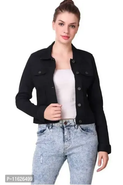 Stylish Fancy Solid Full Sleeves Denim Jackets For Women-thumb0