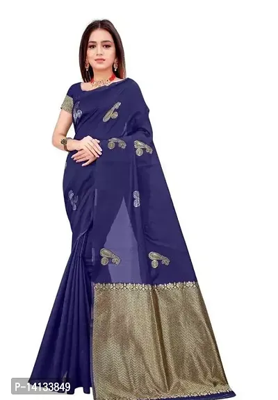 Stylish Art Silk Blue Embroidered Saree with Blouse piece-thumb0