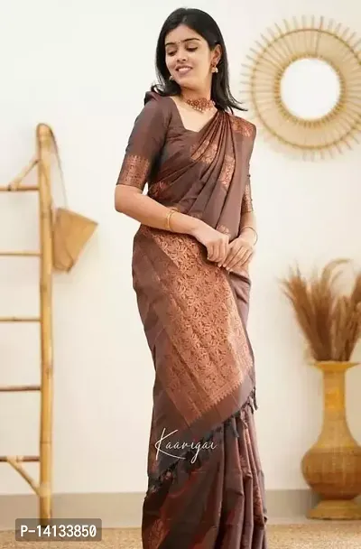 Stylish Art Silk Brown Embroidered Saree with Blouse piece-thumb0