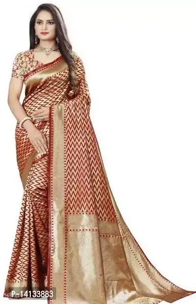 Stylish Art Silk Red Embroidered Saree with Blouse piece