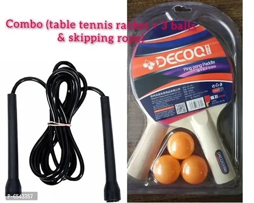 combo of table tennis racquets with 3 balls and skiping rope-thumb0