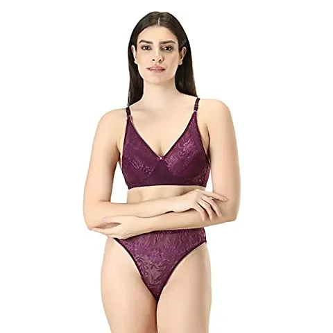 Benivogue Stylish Women Net & Lace Bra Panty Set for Ladies, Girls Lingerie Set in Soft Cotton Blended with Lycra Material