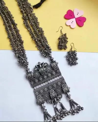 Benivogue Heavy Layered Necklace set with matching earrings | Casual and party wear oxidised jewelry set