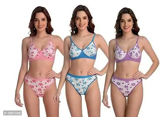 Cotton Printed Ladies Girls Bra Panty Sets Undergarments, For