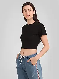 Benivogue Girls Crop Top in Solid Black Color| Hosiery Fabric Classic Fashion Top for Females-thumb3