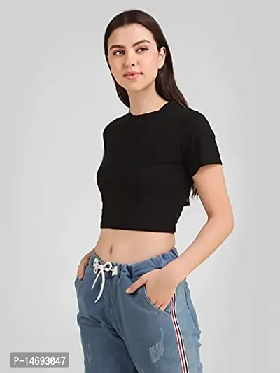 Benivogue Girls Crop Top in Solid Black Color| Hosiery Fabric Classic Fashion Top for Females-thumb4