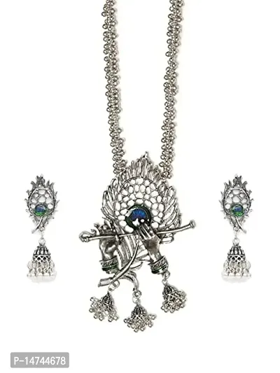 Benivogue Oxidized Long Krishna Flute Necklace Set For Women And Girl.