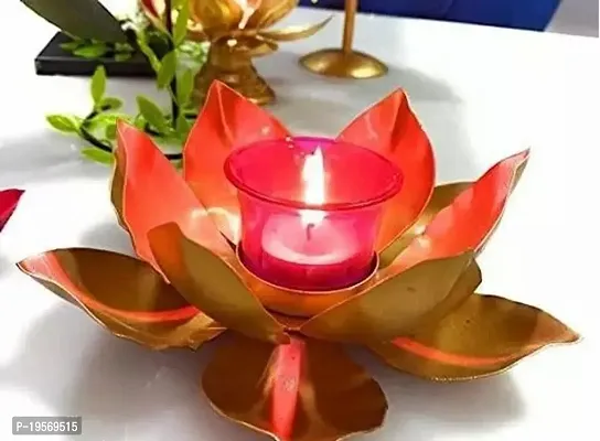 Golden Metal Big Size 7 inch Table Lotus Flower Candle Holder T-light /Tealight Holder Diwali Diya Decoration Item | Diwali decoration | Home decoration |Tealight Candle Holder Votive Candle Holder Set | Gift Item for Home Interior Bedroom