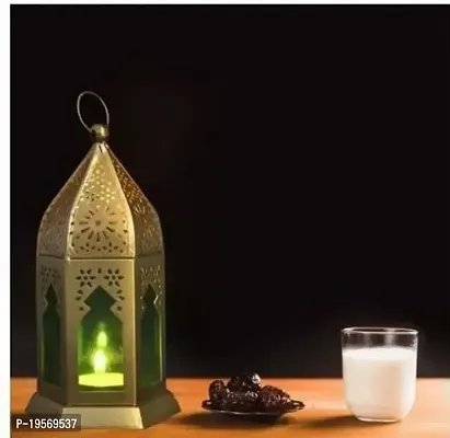 Tealight Candle Holder Lantern with Green Glass for Decorate Our Home on Diwali Festival, Wedding, etc.-thumb0