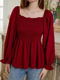 Designer Maroon Polyester Solid Top For Women-thumb3
