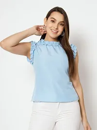 Designer Blue Polyester Solid Top For Women-thumb2