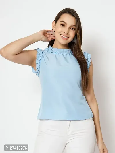 Designer Blue Polyester Solid Top For Women-thumb3