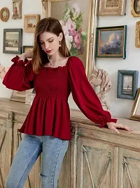 Designer Maroon Polyester Solid Top For Women-thumb4