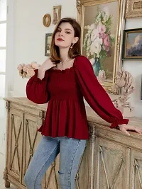 Designer Maroon Polyester Solid Top For Women-thumb1