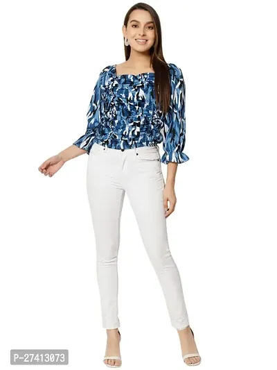 Designer Blue Polyester Printed Top For Women-thumb0