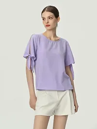 Designer Purple Polyester Solid Top For Women-thumb1