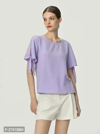 Designer Purple Polyester Solid Top For Women-thumb2