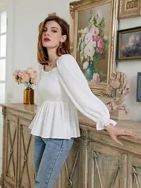Designer White Polyester Solid Top For Women-thumb1