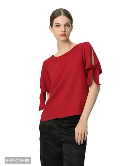 Designer Maroon Polyester Solid Top For Women