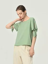 Designer Green Polyester Solid Top For Women-thumb1