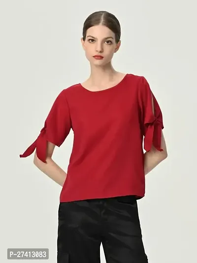 Designer Maroon Polyester Solid Top For Women-thumb4