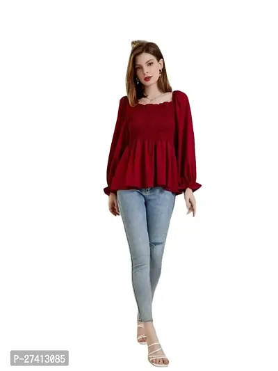 Designer Maroon Polyester Solid Top For Women-thumb0