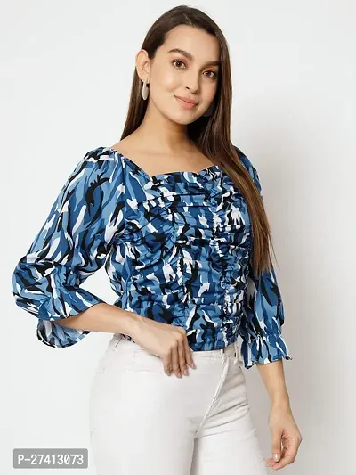 Designer Blue Polyester Printed Top For Women-thumb4