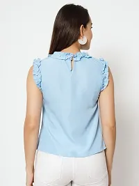 Designer Blue Polyester Solid Top For Women-thumb1