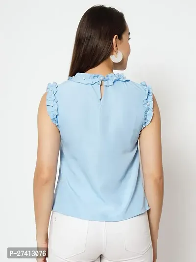 Designer Blue Polyester Solid Top For Women-thumb2