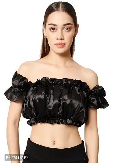 Designer Black Satin Solid Top For Women