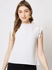 Designer White Polyester Solid Top For Women-thumb2